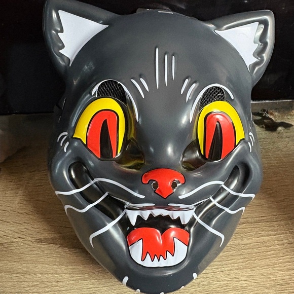 Accessories - Costume Mask Adult Cat Black Vintage Inspired Grinning Halloween Retro Spooky